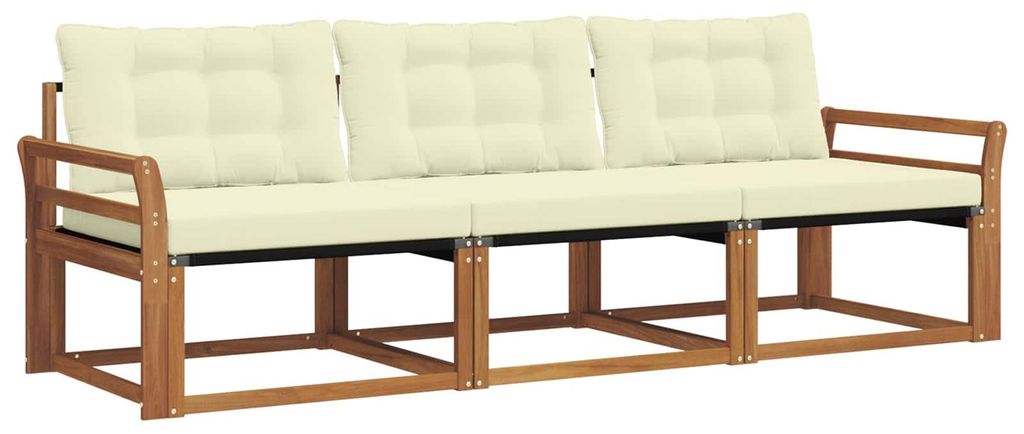 vidaXL Outdoor-Sofagarnitur mit Kissen 3 pcs Natur und Creme