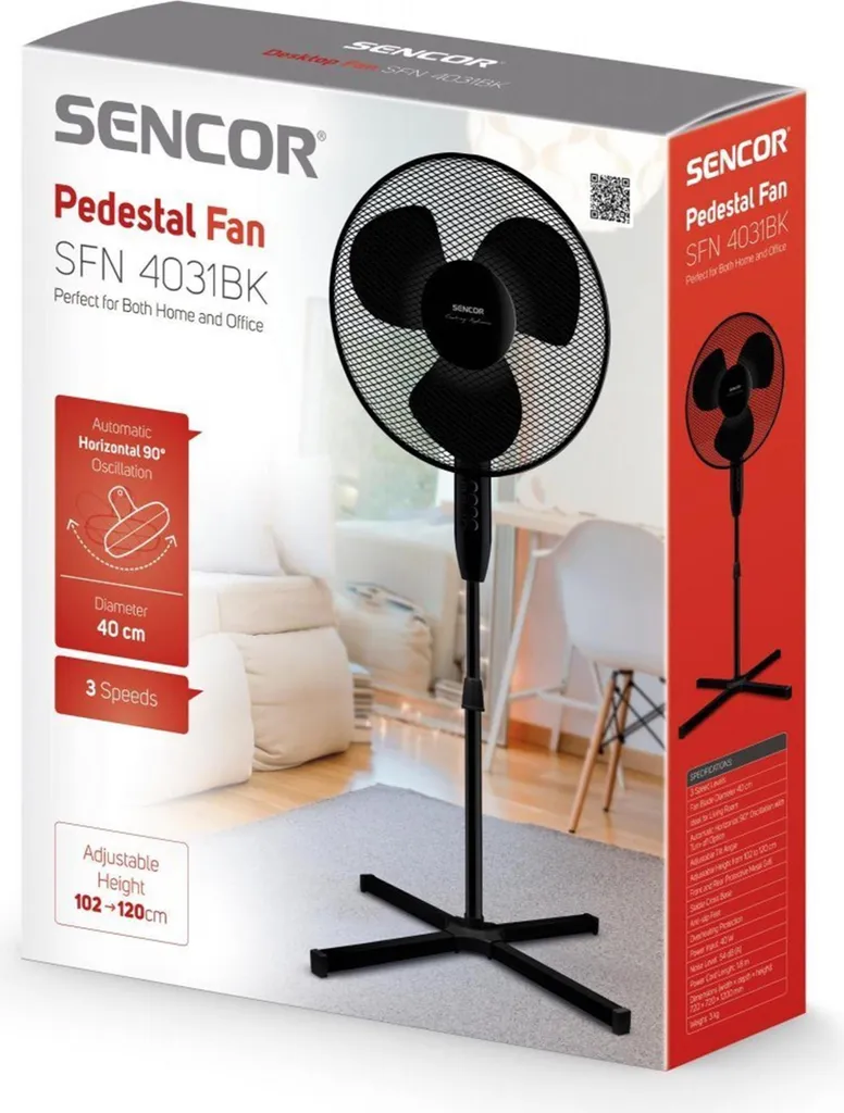 Sencor SFN 4031BK Ventilateur sur pied noir 90° débit 3559 m3/h