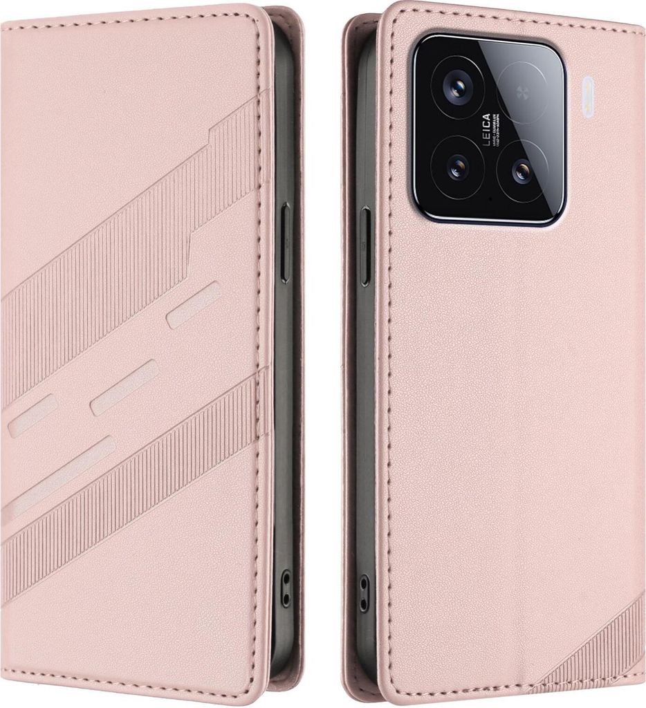 Hülle für Xiaomi 15 - Phonesta Embossed Lines Book Wallet Klapphülle - Rosa