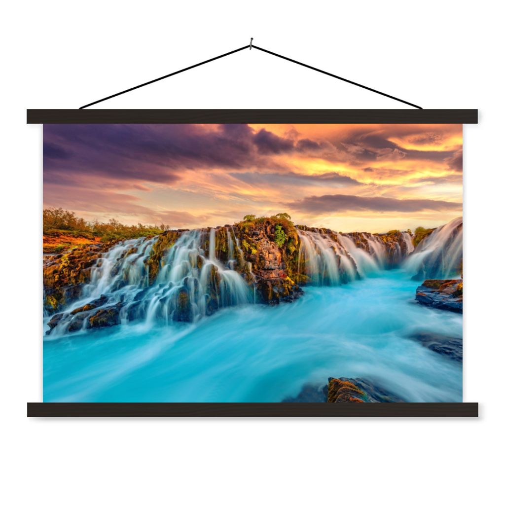 MuchoWow Textilposter Wasserfall - Landschaft - Wolken - Natur 60x40 cm mit schwarzem Rahmen - Hölzernes