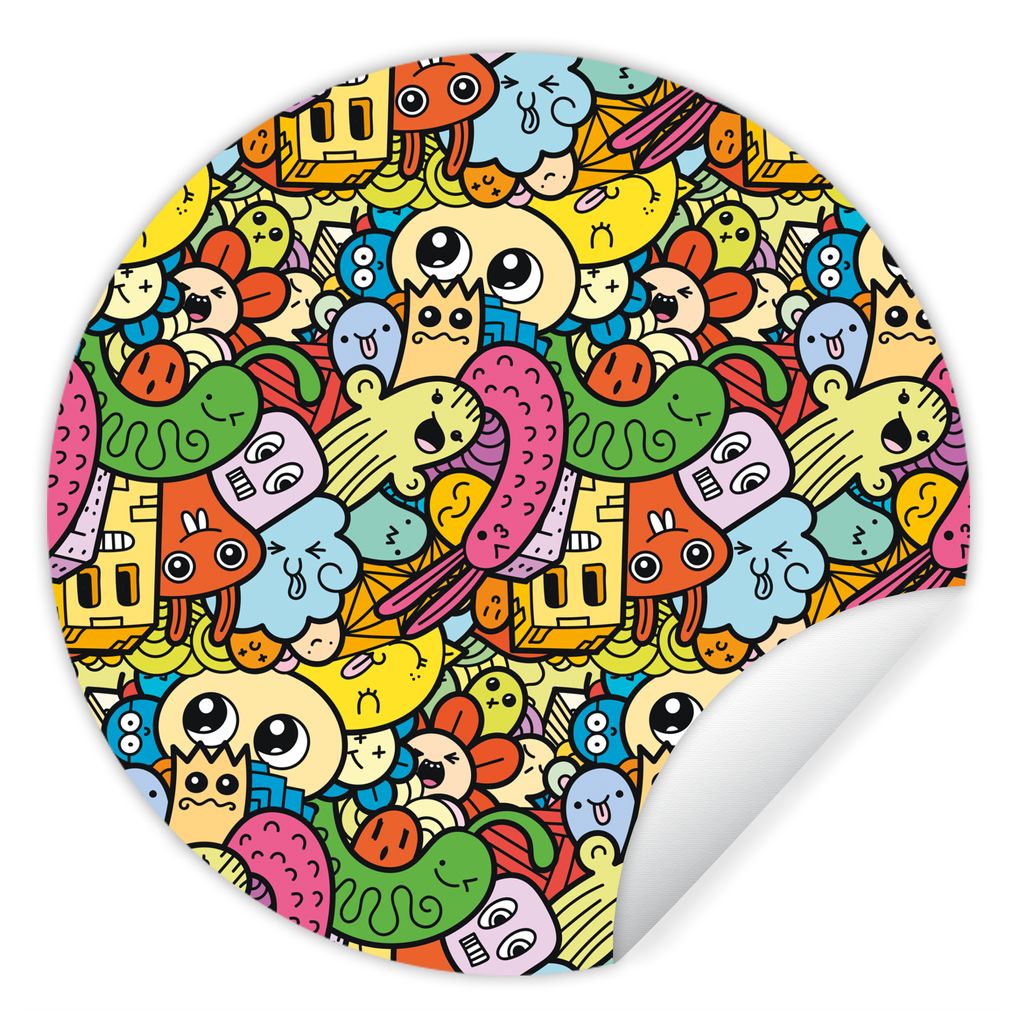 MuchoWow Runde Wandtattoo - Wandsticker Tapete Aufkleber Kinder - Muster - Regenbogen - Design - Mädchen - Jungen Ø 50 cm Selbstklebend und Rep...