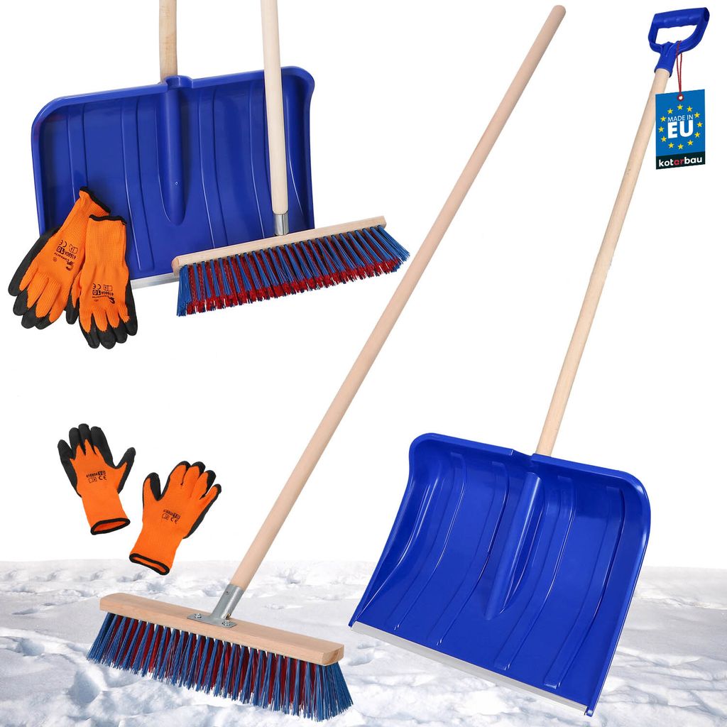 KOTARBAU Set Schneeschaufel mit Holzstiel 135 cm Straßenbesen 43 cm + Handschuhe Schneeschieber Snow Shovel Schneeräumer Gartenbesen mit Stiel ...