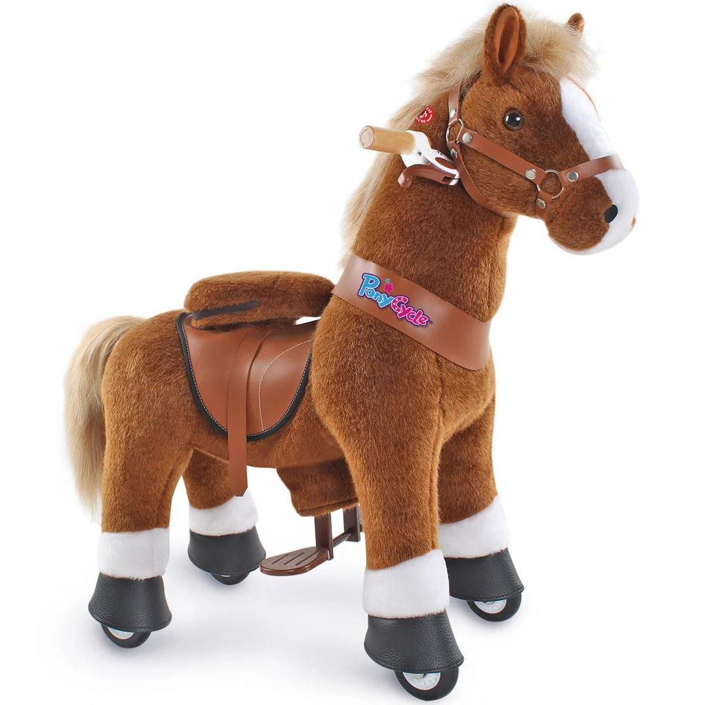 PonyCycle Reitpferd auf Rollen für Kleinkinder 3-4 Jahre mit Bremse und sound/76cm Höhe Pony-Fahrradfahrt auf braunem Pferd Plüschtier Stofftier...
