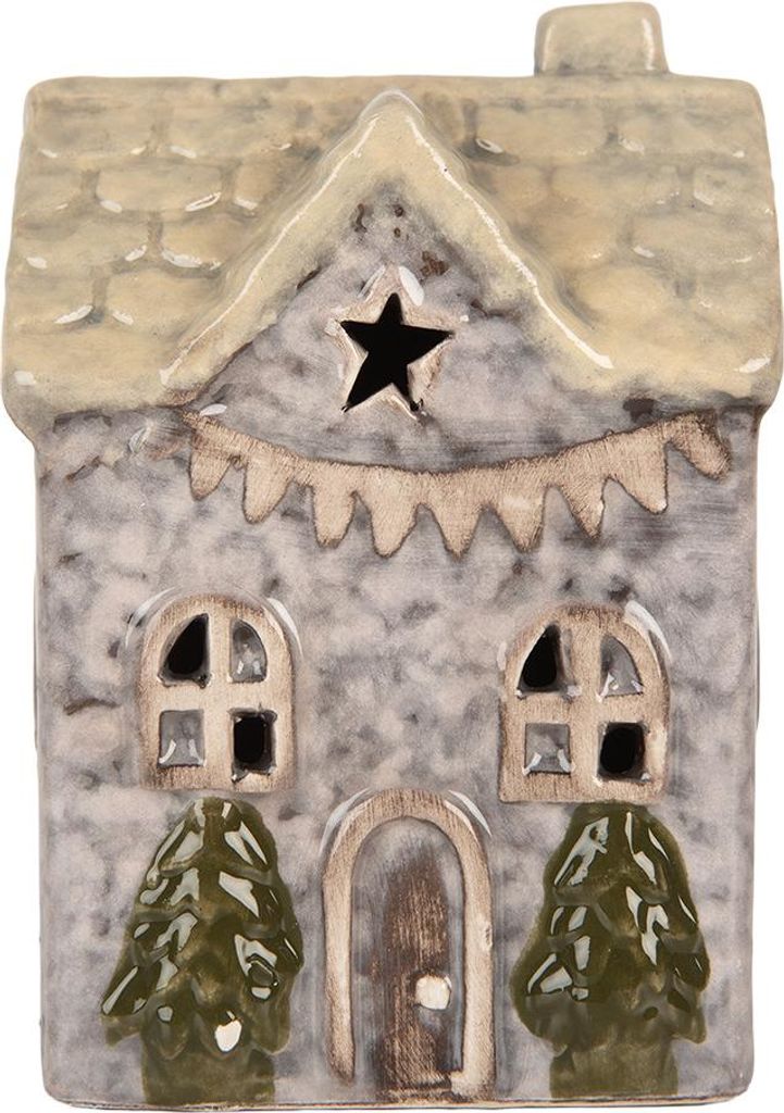 Clayre & Eef Maison décorative avec LED LED 6x6x10 cm Gris Image du produit 