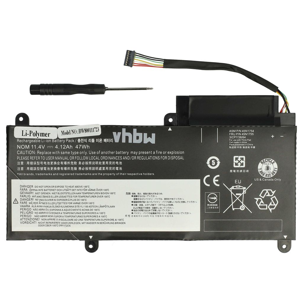 vhbw Akku kompatibel mit Lenovo ThinkPad E450 (20DCA05NCD), E450 (20DCA05PCD), E450 (20DCA05SCD) Notebook (4120 mAh, 11,4 V, Li-Polymer)