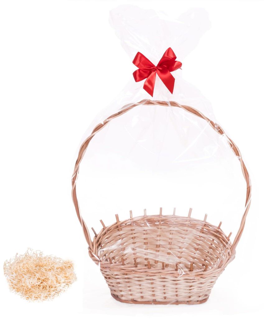 Wiklinowy Świat - Geschenkkorb leer zum Befüllen – Präsentkorb für Ostern, Taufe, Geburt, Weihnachten & Geburtstag – inkl. Zellophan, Schle...