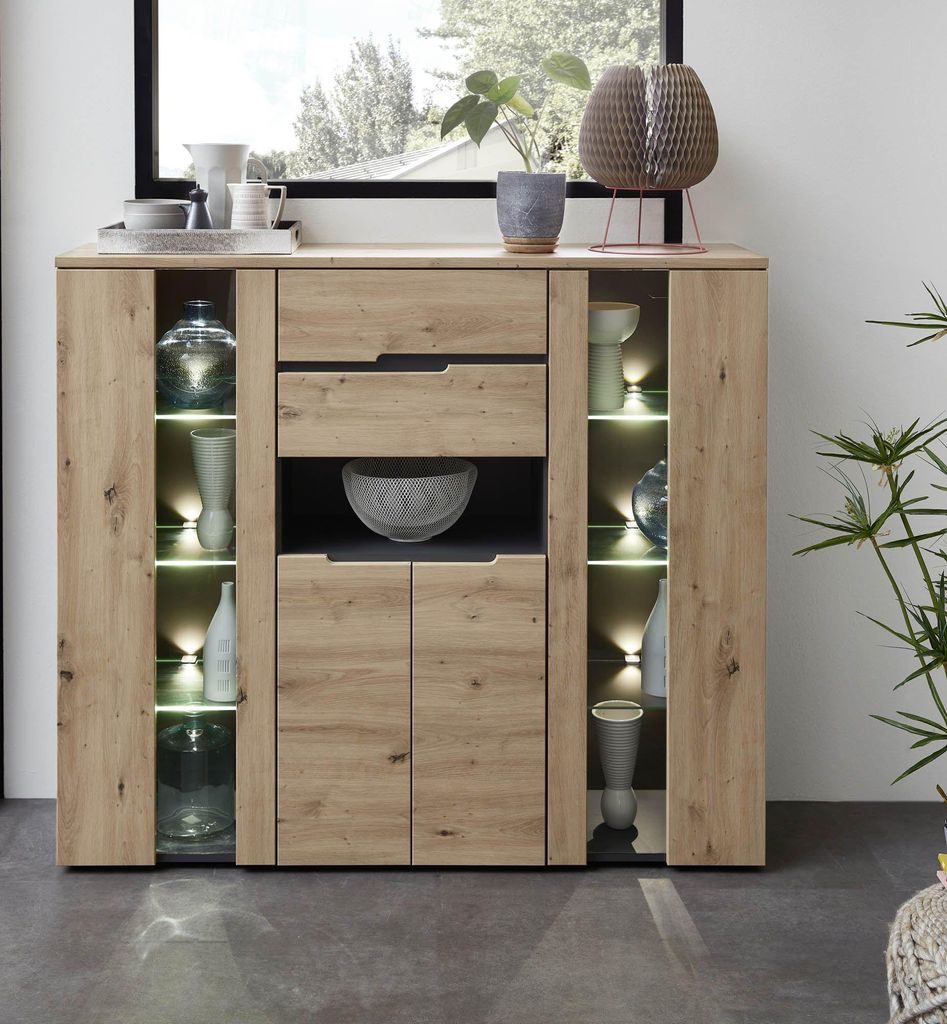 Highboard MEMPHIS Graphit/Artisan Eiche mit 4 Türen, 2 Produktbild 