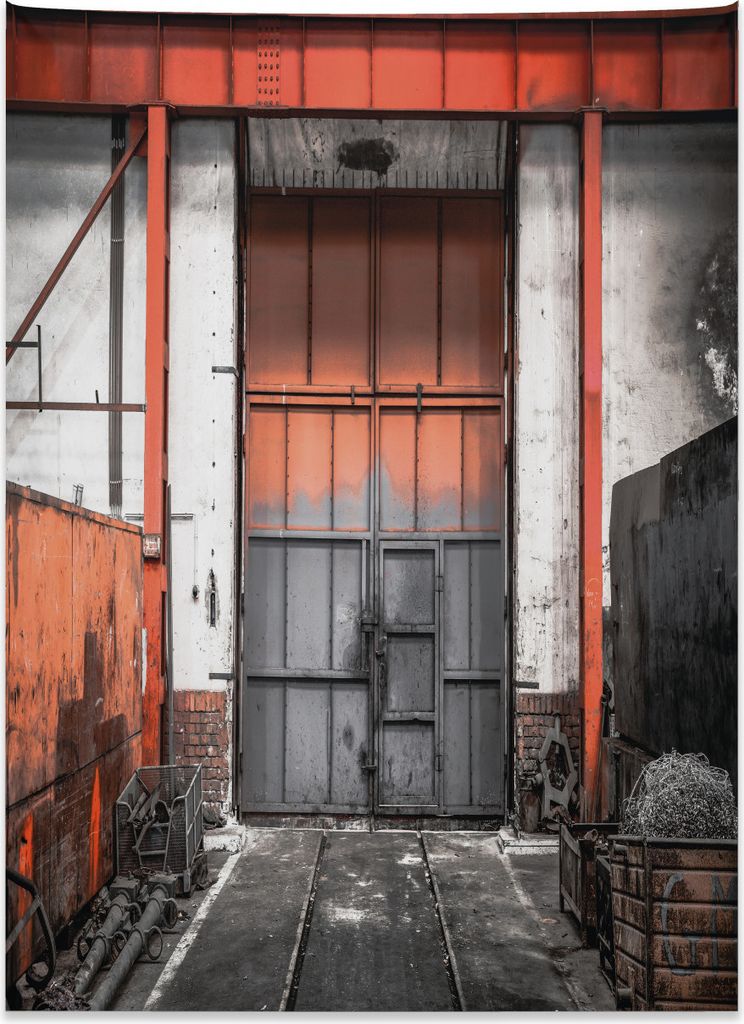 Abakuhaus industriell Wandteppich, Alter Toreingang aus Weiches Mikrofaser Stoff Kein Verblassen Klare Farben Waschbar, 110 x 150 cm, Orange Weiß ...