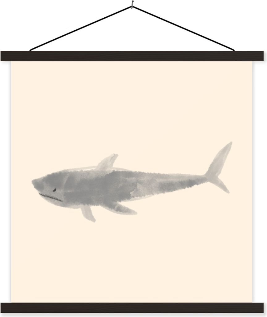MuchoWow Textilposter Fische - Wilde Tiere - Meer - Aquarell 60x60 cm mit schwarzem Rahmen - Posteraufhänger