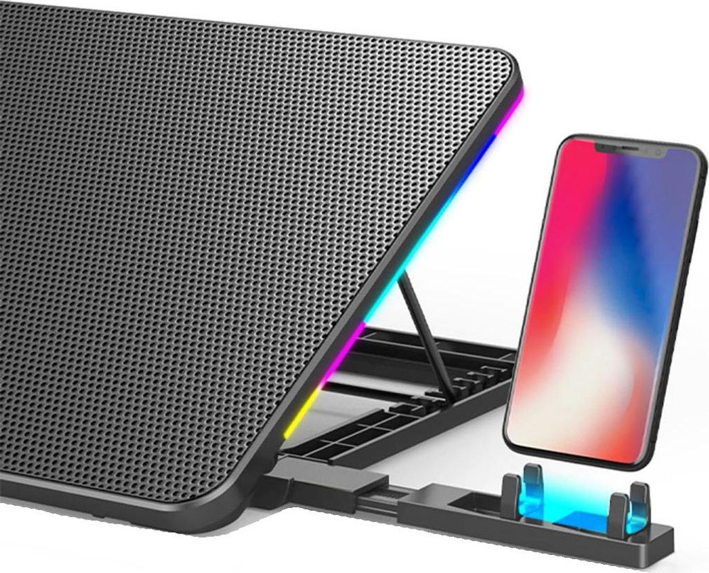 Notebook Kühler 15,6", RGB Lüfter Kühlung, Höhenverstellbar, Leise Lüfter, 11–17 Zoll Laptop