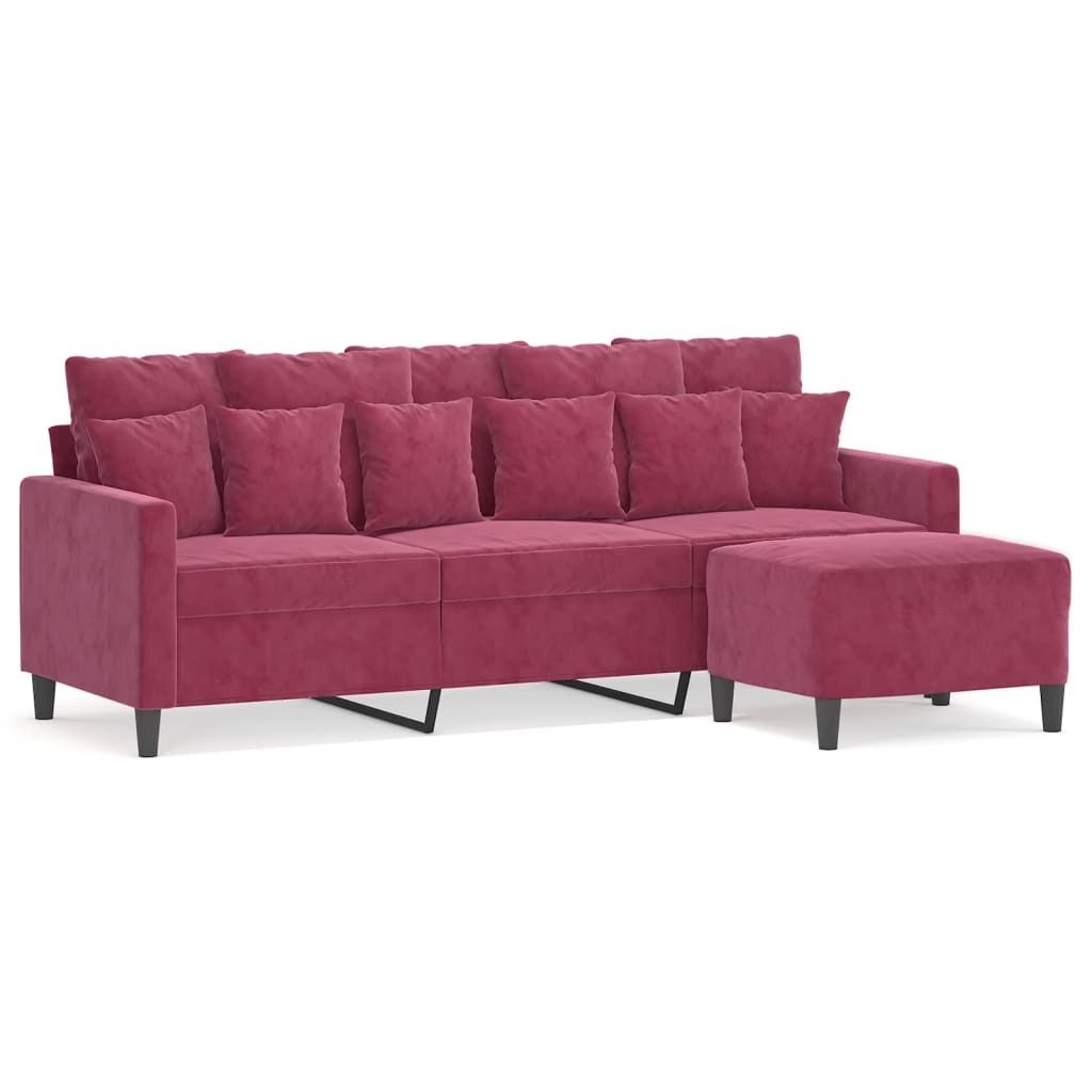 "im Sonderangebot" 3-Sitzer-Sofa/Chaiselongue - elegantes Design - Couchgarnitur Wohnzimmer - mit Hocker Weinrot 180cm Samt - 198x77x80cm - Klassis...