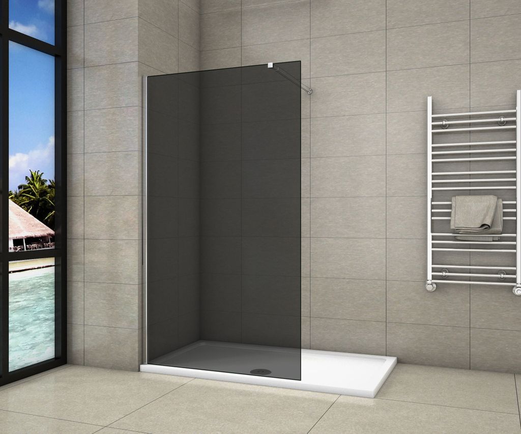 Duschwand 100x200cm mit Befestigungsstange die Klemme 73-120cm 8mm Antikalk- und Rauchglas und wird
