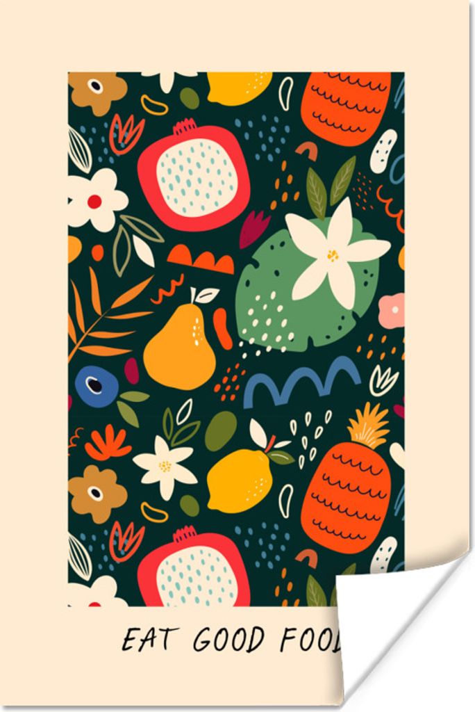 MuchoWow Poster Zitate - Sprichwörter - Essen Sie gut - Obst 40x60 cm - Plakate für die Wand - Poster Babyzimmer