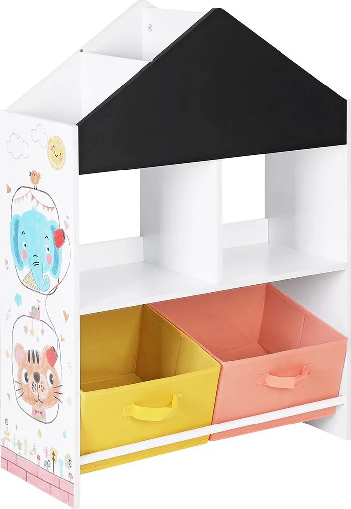 Étagère chambre enfant noir orange jaune - Bibliothèque bois 3 cases