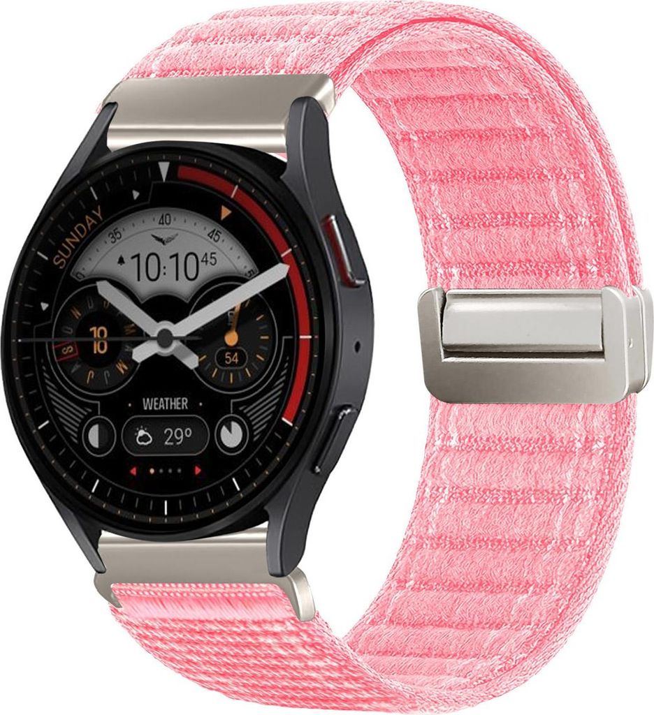 Smartwatch Armband für Samsung Galaxy Watch3 45mm Nylon Textil Band Ersatzband Wechselband Magnetverschluss flexibel atmungsaktiv Rosa