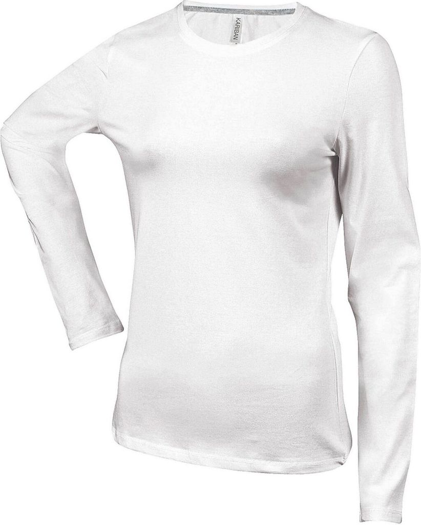 Kariban Damen Langarmshirt T-Shirt Longsleeve Shirt Baumwolle Rundhals, Größe:S, Farbe:Weiß