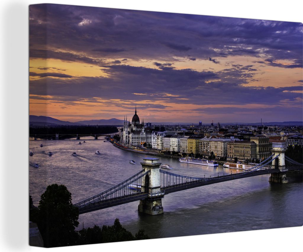 OneMillionCanvasses - Leinwandbilder - 140x90 cm, Budapest - Skyline - Nacht, Wandbilder Kunstdruck Wanddekoration
