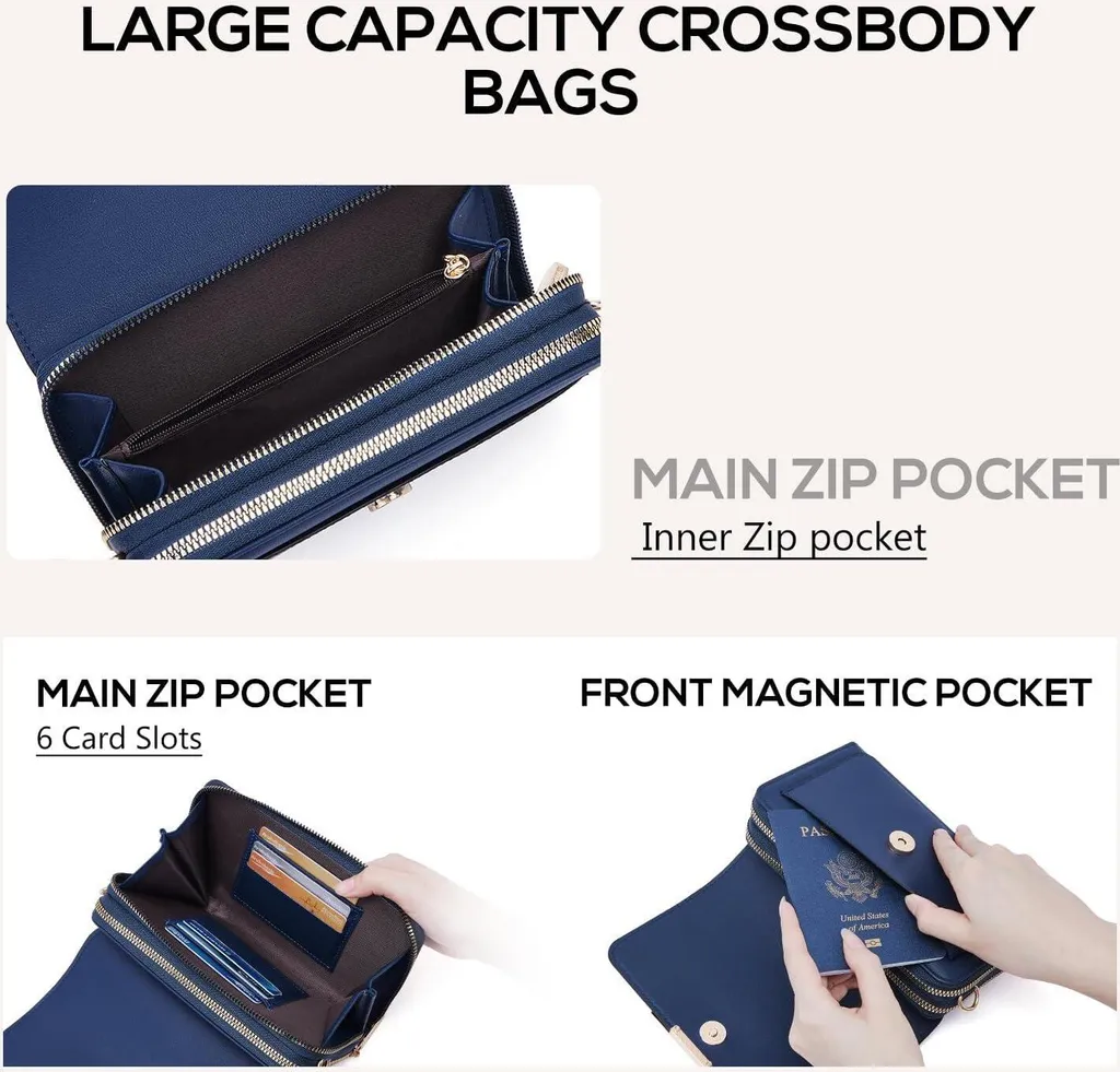 Borsa a tracolla da donna con touch screen, blocco RFID, per