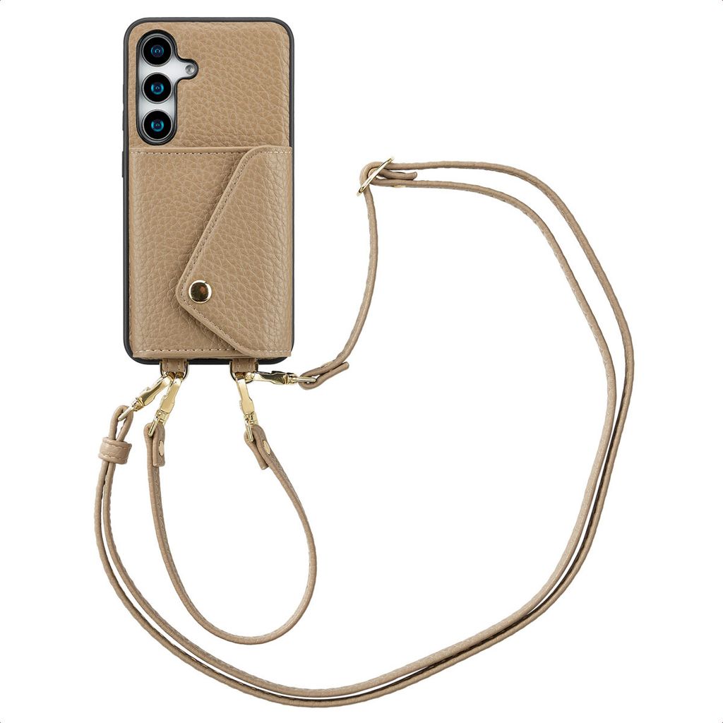 Selencia Sera HandyHülle mit Kordel und Umschlag-Kartenhalter Samsung Galaxy S25 / S24 - Taupe