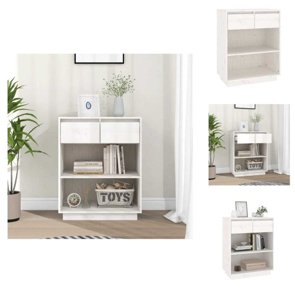 vidaXL Beistellschrank Weiß 60x34x75 cm Massivholz Kiefer - Sideboards