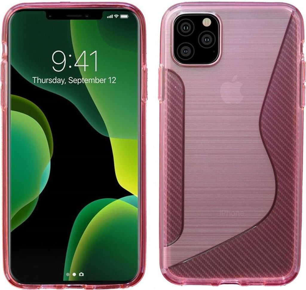 iPhone 11 Pro Max // S-Line TPU SchutzHülle Silikon Hülle Silikonschale Case Cover Zubehör Bumper Pink Mit 9H Schutzglas