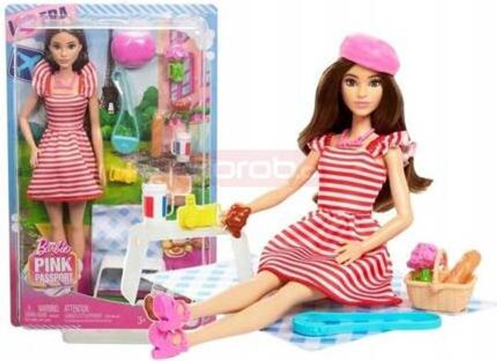 Barbie lalka Paris Rosa Reisepass+Zubehör HWH99