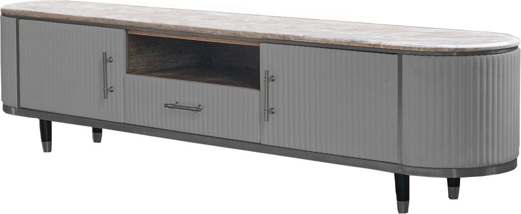 KAWOLA Lowboard MARIA TV-Bank Marmorplatte Kunstleder grau