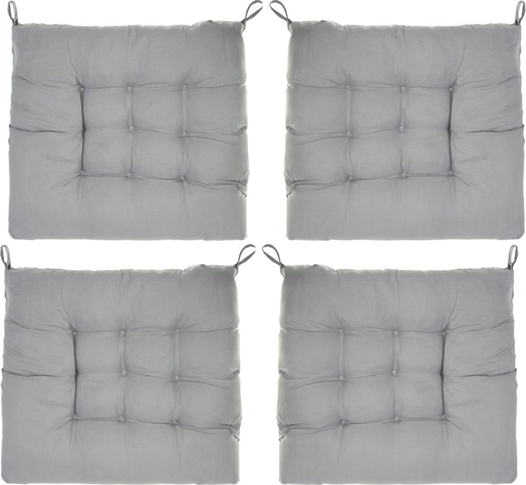 Intirilife 4x Stuhlkissen zum Binden in Grau - 40 x 40 x 3 cm - Sitzkissen für Zuhause, im Büro, Auto, Sofa, Sitzbank, drinnen und draußen
