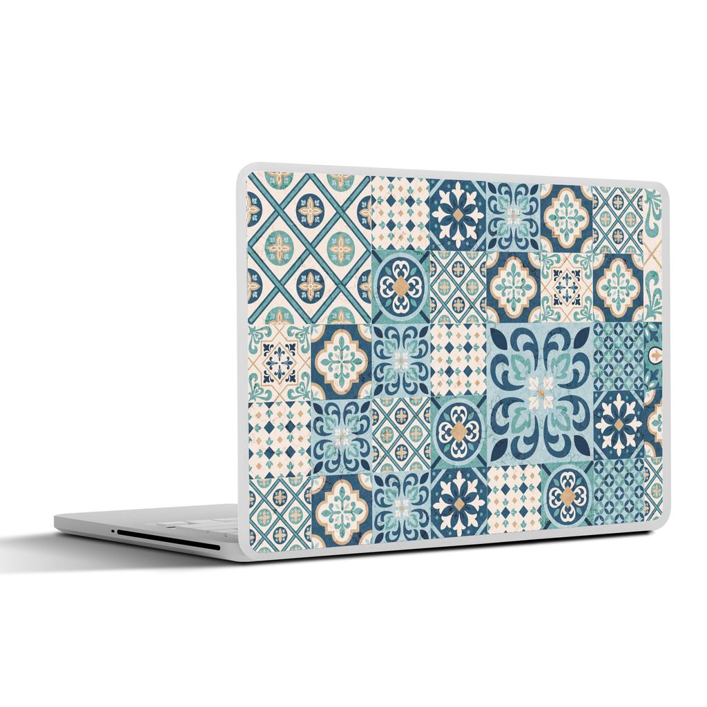 MuchoWow Laptop Aufkleber Sticker Cover Blumen - Blau - Design - Fliese 40x30 cm - Laptop Dekoration - Selbstklebend