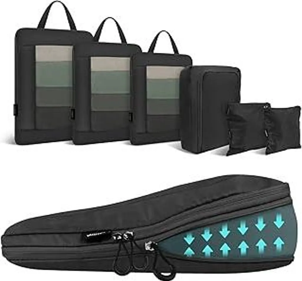 Cubi da Viaggio a Compressione Premium | 6 Pezzi Nero Business