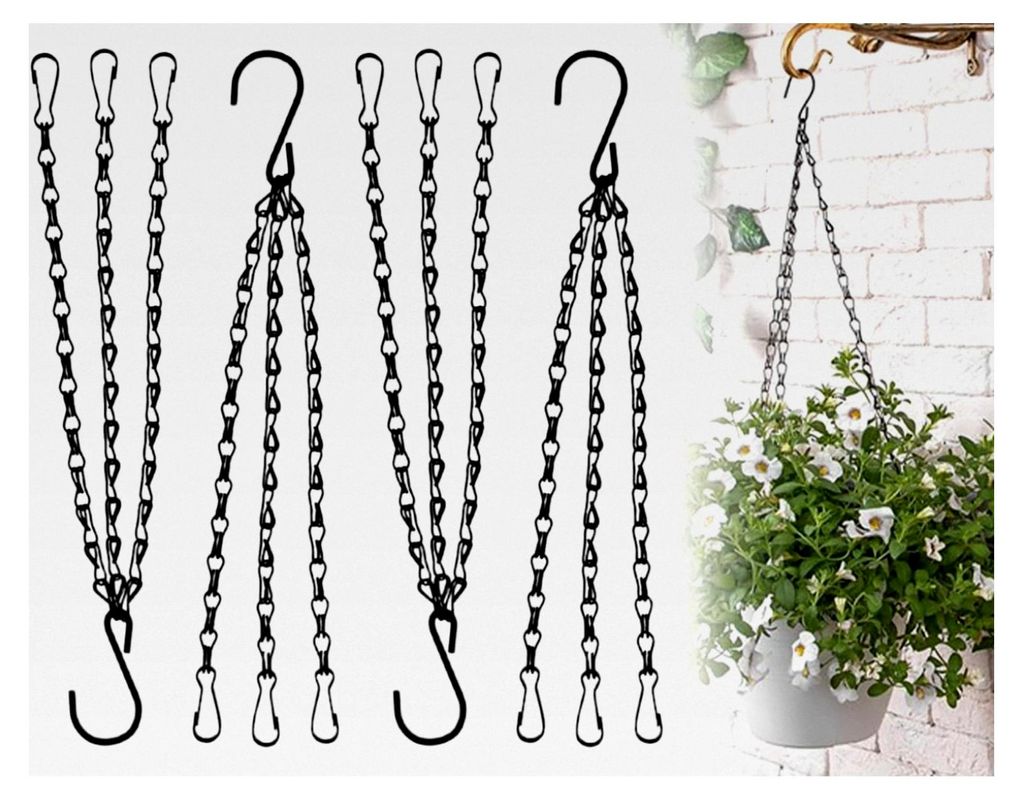 4 Stück Blumenampel Kette, 3-litzige Hängeampel Metallkette, Ersatzkette zum Aufhängen, hängende Korbkette mit Haken, für Pflanzenhänger, Blu...