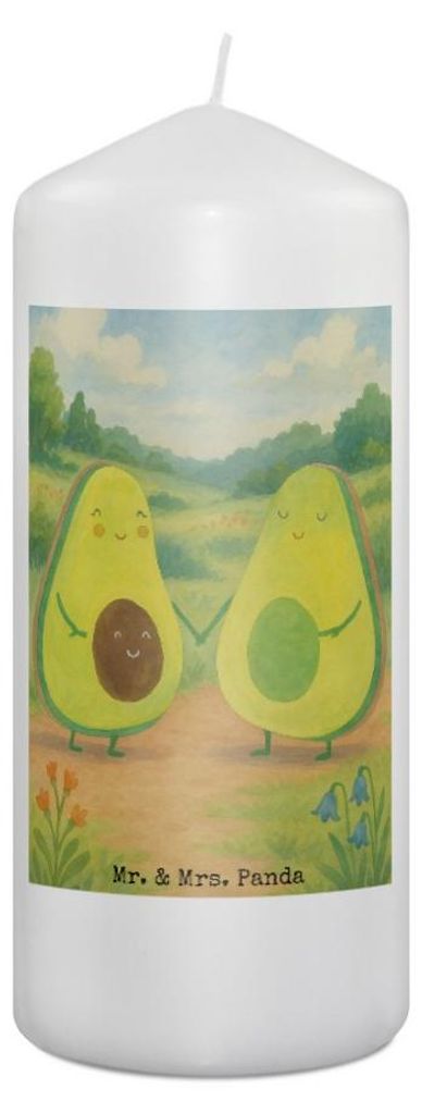 Mr. & Mrs. Panda Kerze Avocado Pärchen Design 19 x 8 cm - Weiß - Geschenk, Veggie, Blockkerze, Avocados, Erinnerungslicht, Liebe, Bedruckte, Wach...