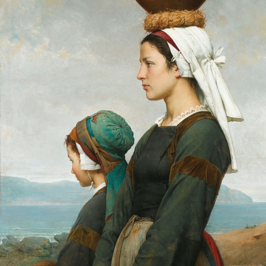 Emile Auguste Hublin Kunstdruck Bild - Der Weg Zum Markt, Finistère, 1879 (100 x 100 cm)
