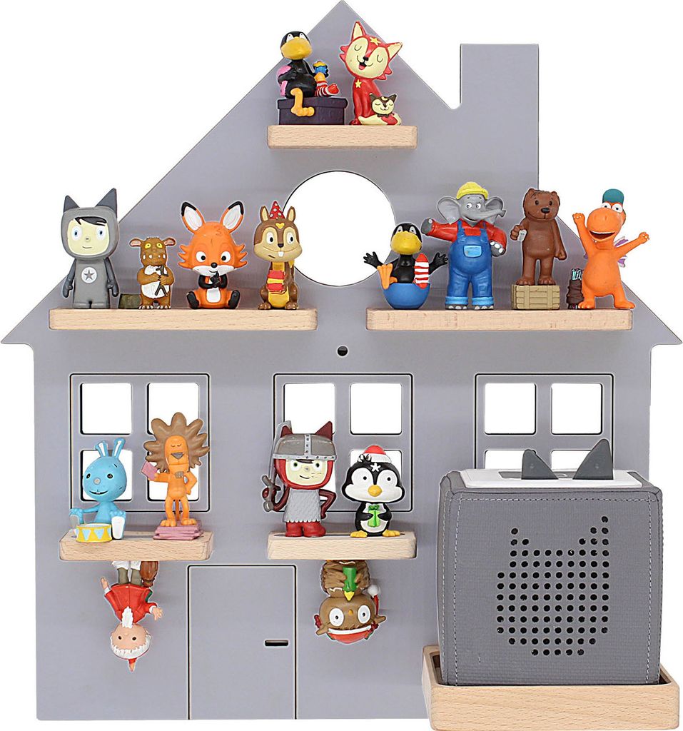 BOARTI Kinderregal Haus | hängend für Toniebox und Tonie Figuren | platzsparendes Regal | H. 44 x B. 42 x T. 19 cm | Wandregal für Musikbox und ...