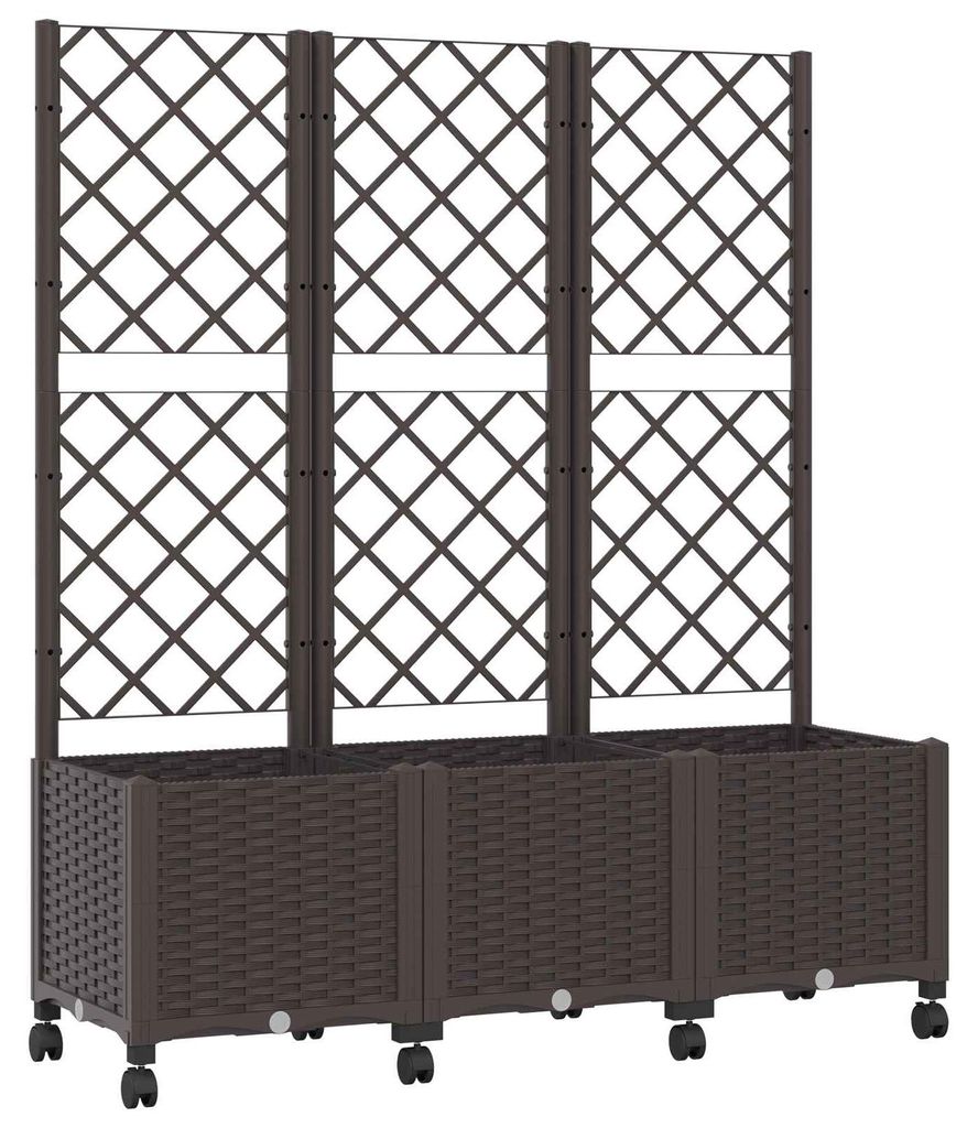 Donica ogrodowa z kratką i kółkami brązowy 120 x 40 x 146 Zdjęcie produktu 