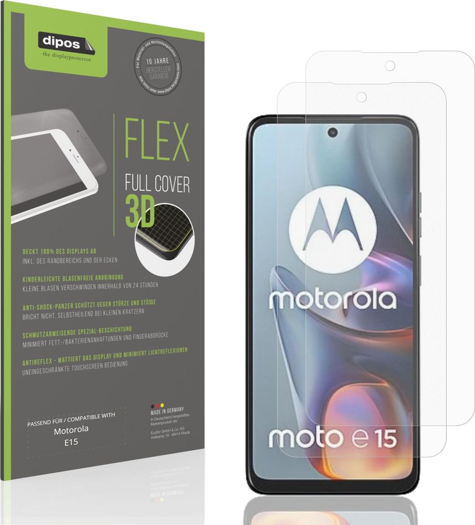 2x Full Cover Schutzfolie matt für Motorola E15 Panzerfolie Anti-Shock