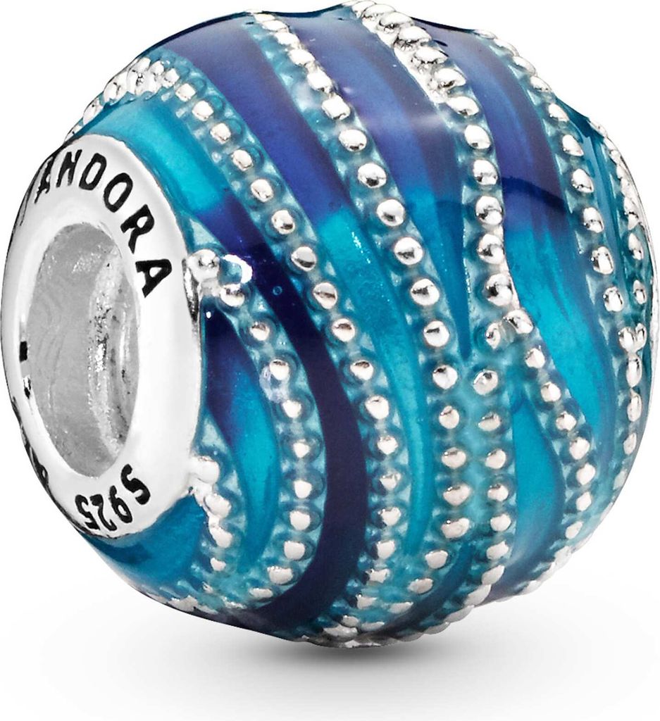 PANDORA Colours Charm aus blauem Murano-Glas, wellenförmig, Produktbild 
