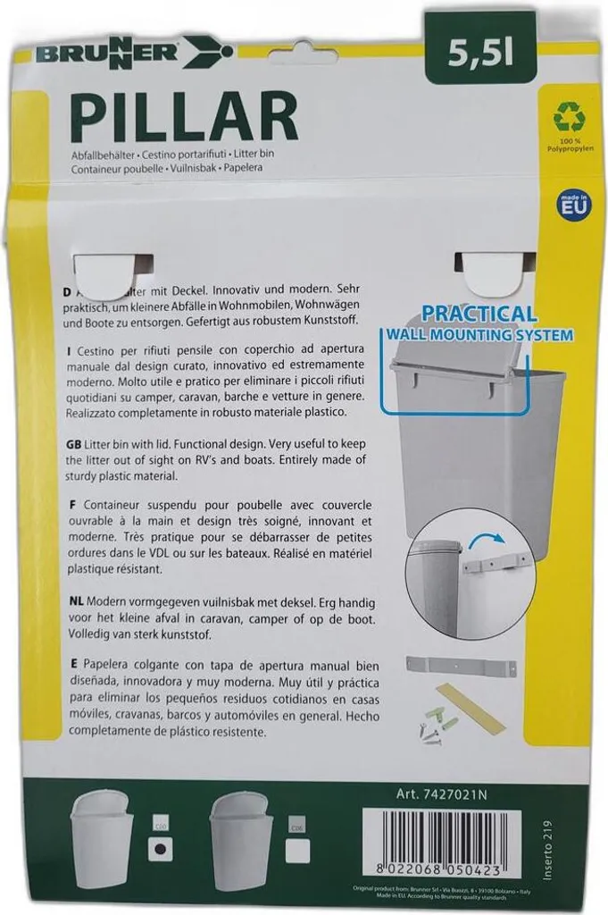 Corbeille Brunner Pillar Blanche Compacte et Robuste pour Caravane