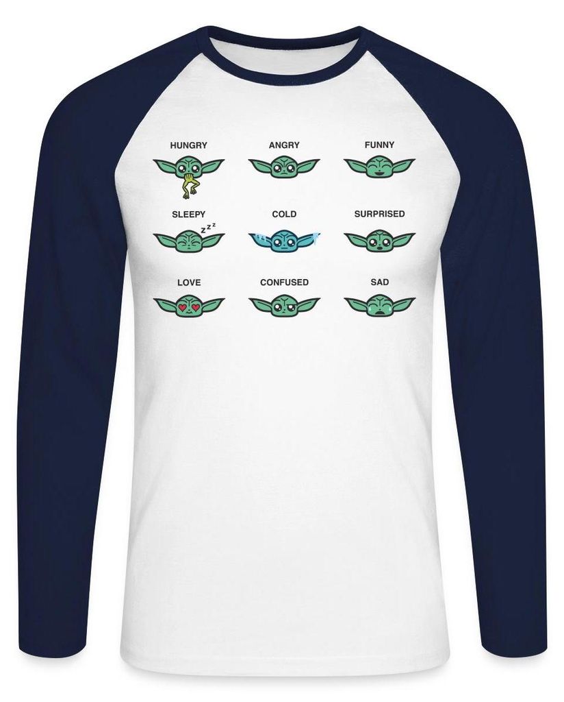 Star Wars: Mandalorian Grogu Emotionen Baseball Langarmshirt Herren, XXL, Weiß/Navy