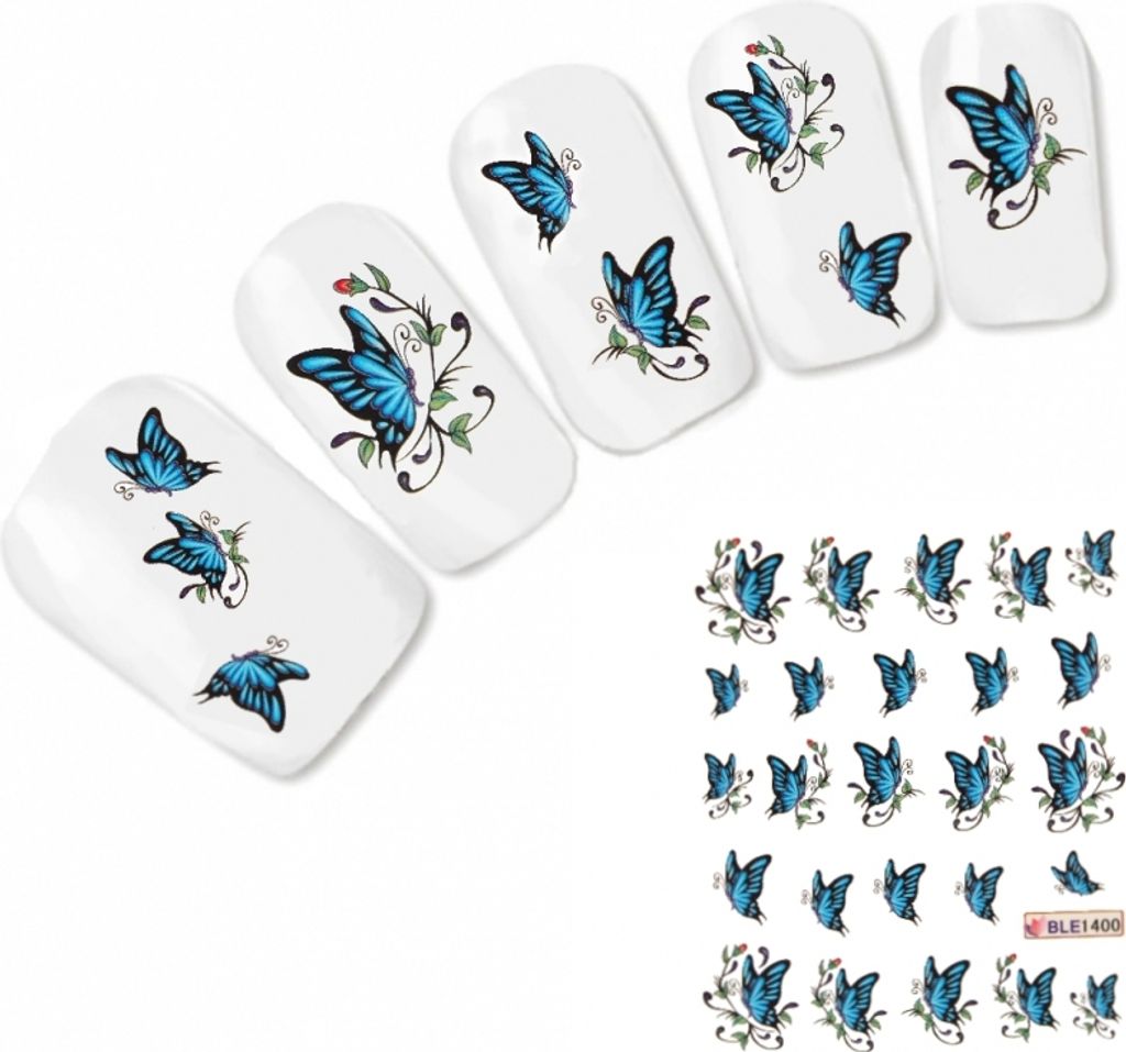 Nagel Sticker Nail Art Tattoo Blauer Schmetterling Aufkleber Neu!