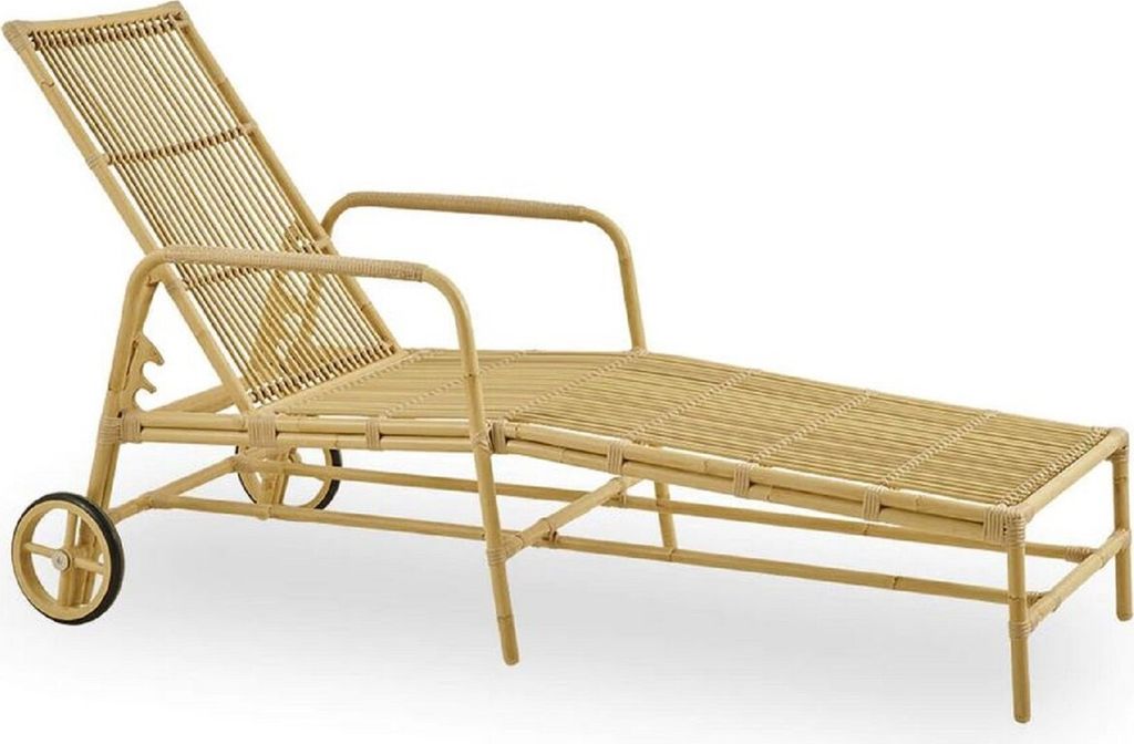 Casa Padrino Luxus Gartenliege Naturfarben 200 x 73 x H. 97 cm - Moderne Wetterbeständige Liege mit verstellbarer Rückenlehne und Armlehnen - Poo...