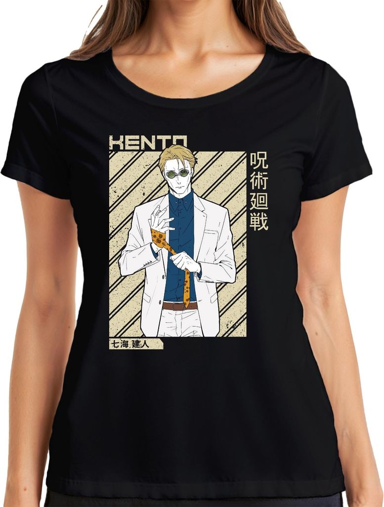 Nanami Kento Jujutsu Kaisen Anime Anzug Krawatte Geschenk Vintage Damen T-Shirt, Schwarz, M