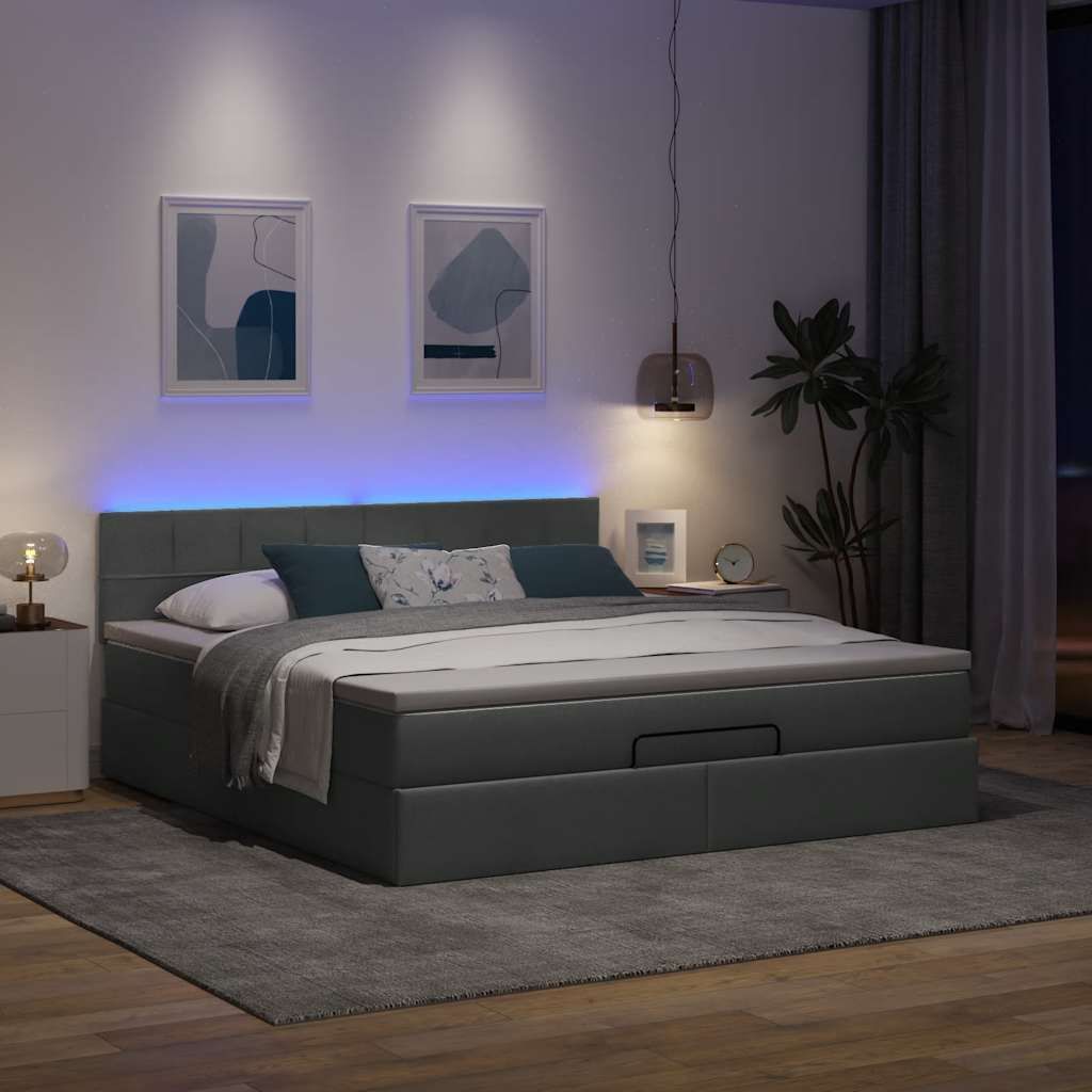 Maison Exclusive - Ottomane Bett mit Matratze & LEDs Dunkelgrau 180x200 cm Stoff