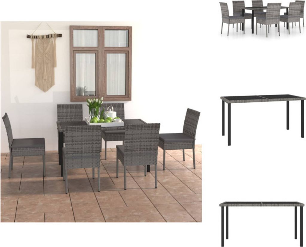 vidaXL 7-tlg. Garten-Essgruppe Poly Rattan Grau - Gartenmöbel-Sets