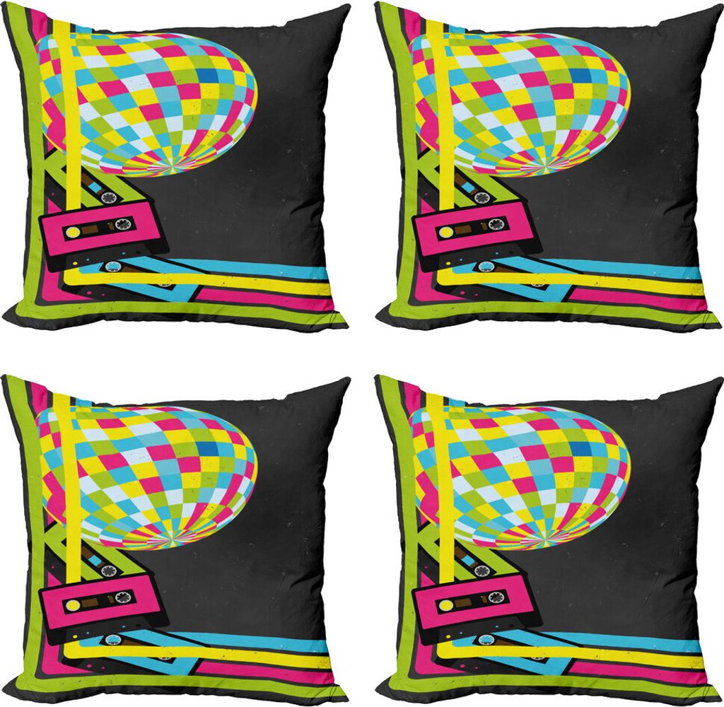 ABAKUHAUS Popstar-Party Kissenbezug Set (4 Stück), Retro-Disco-Kugel, Moderner Doppelseitiger Digitaldruck, 45 cm x 45 cm, Mehrfarbig