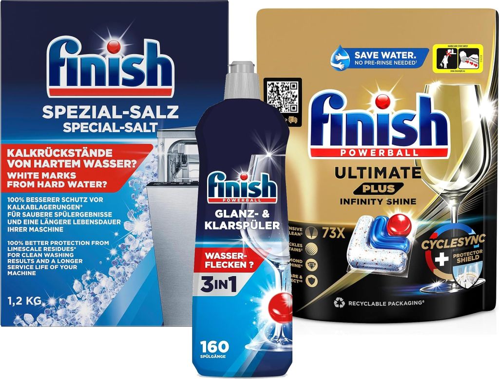 Finish Ultimate Plus Infinity Shine Geschirrspüler-Tabletten, frisch, 73 Spülmaschinen-Tabs, für unschlagbaren, sauberen und diamantfarbenen Gla...
