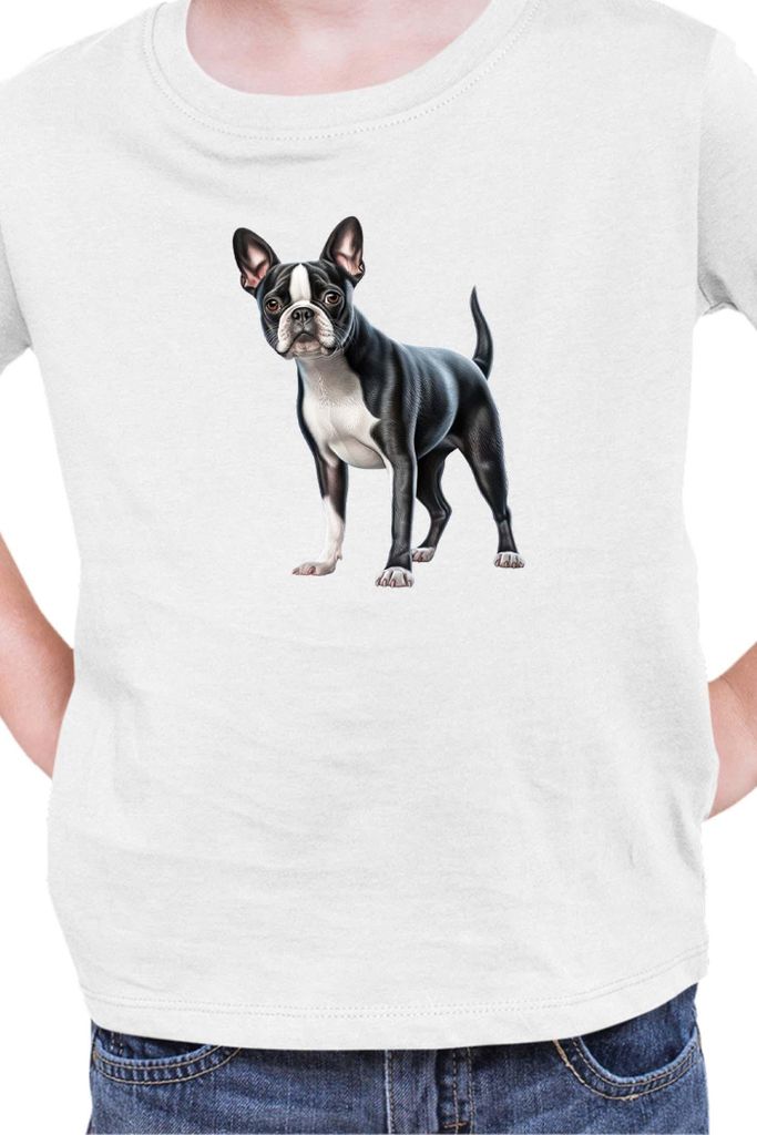Kinder T-Shirt Dogs Breeds Boston Terrier Dog Breed 008, 12-13 Jahr - 152 / Weiß