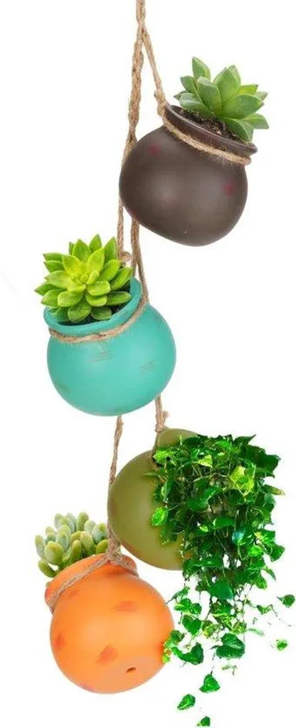 Jardinière en céramique suspendue : lot de 4 petits pots déco bohème chic