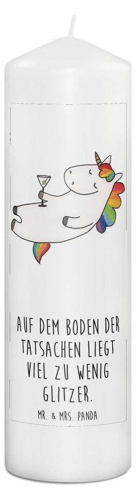 Mr. & Mrs. Panda Kerze Einhorn Cocktail 29 x 8 cm XL - Weiß - Geschenk, Party, Geburtstag, Rum, Stumpenkerze, Spruch, Wachskerze, Freundin, Bedruc...