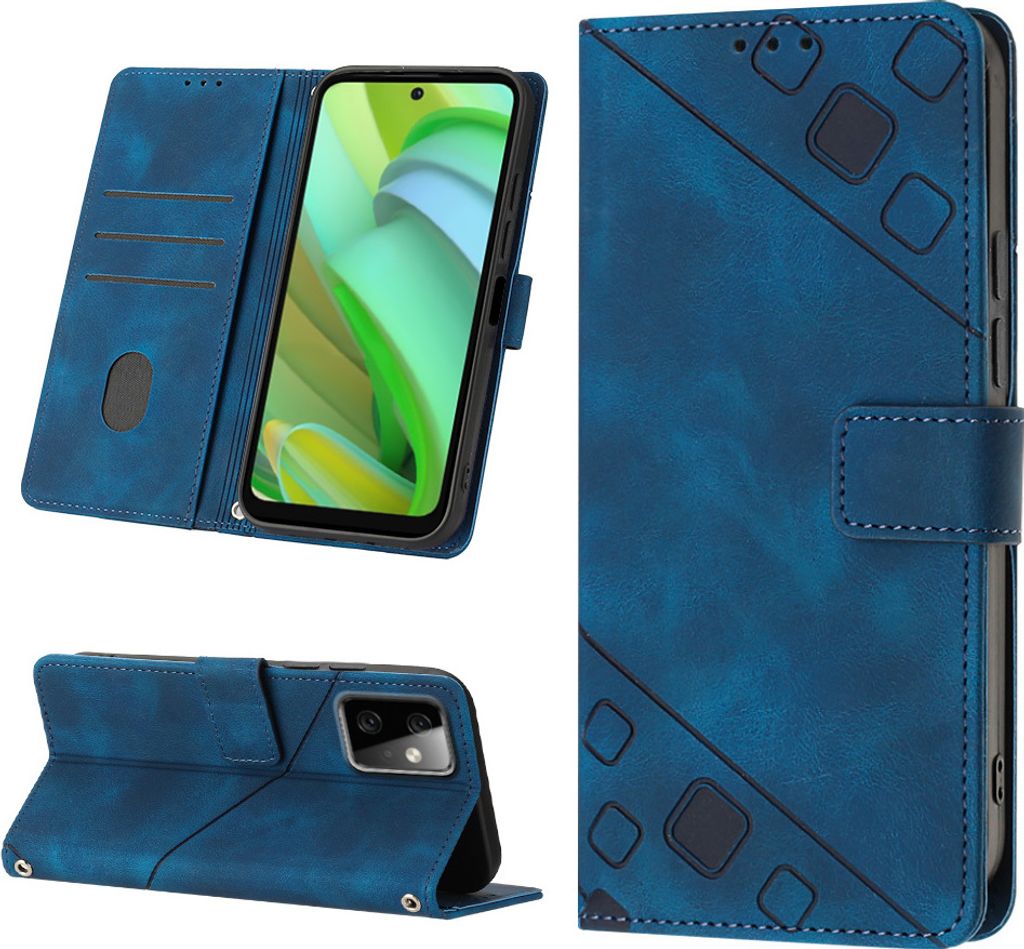 Hülle für Motorola Moto G Power 2023 Prägung Flip Leder Brieftasche Schutzhülle mit Ständer Blau